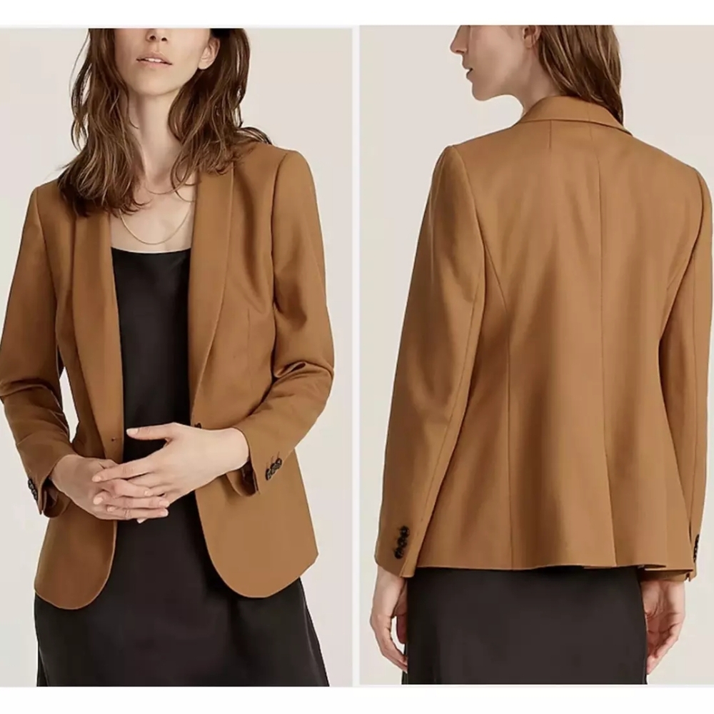 J Crew Parke Blazer Women's Size 2 in Wool Flannel Caramel Camel Brown Neutral
